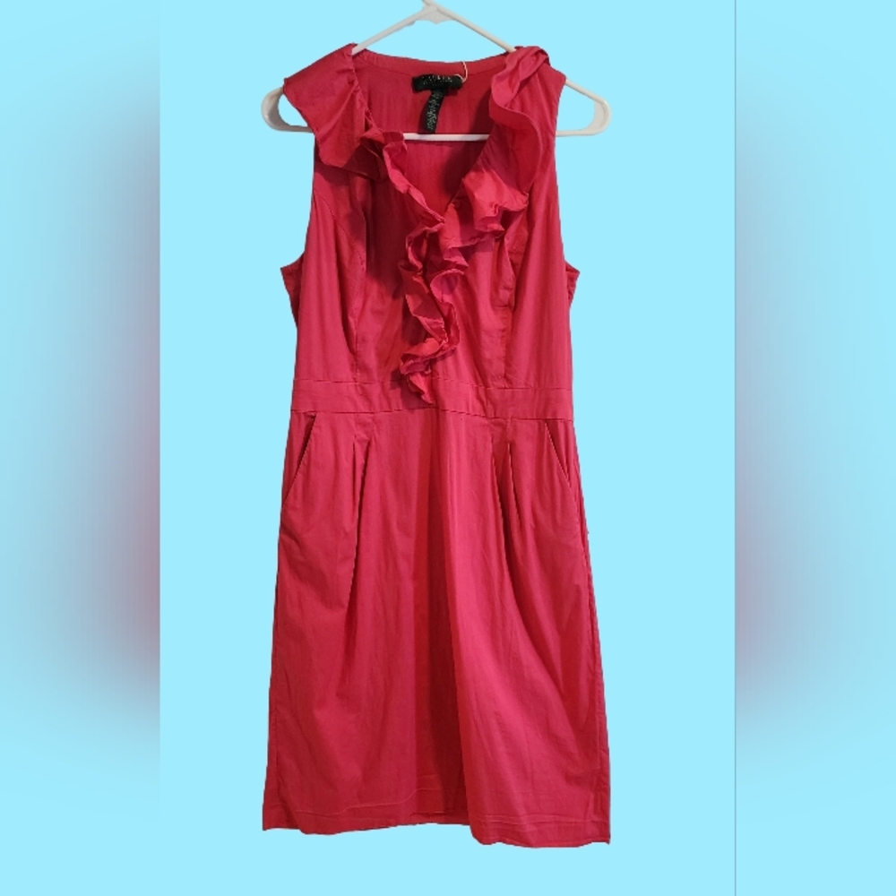 Lauren Ralph Lauren Fuchsia Asymmetrical Dress Y2K Ruffles With Pockets Size 12